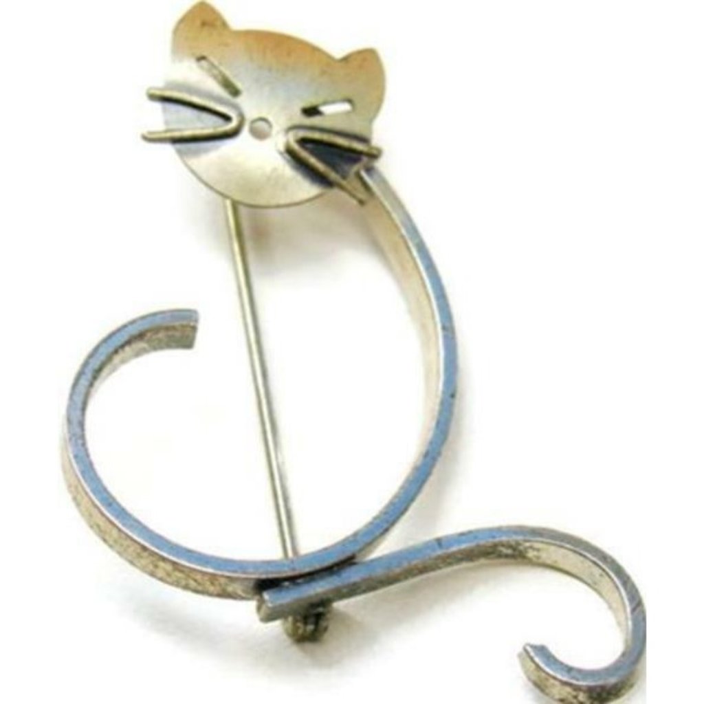 Vintage Beau Sterling Silver 925 Abstract Cat Brooch Pin